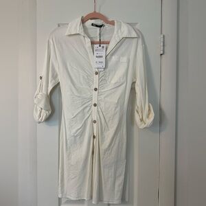 Zara - Button Up Mini Dress With Collar: Size XS